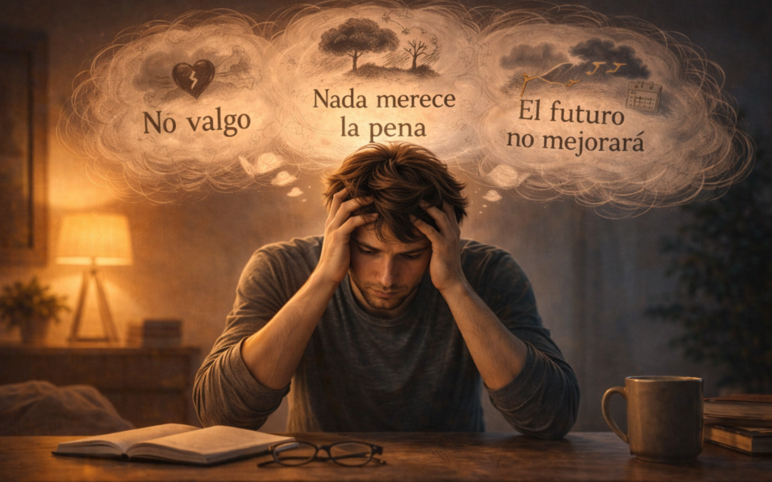 persona con pensamientos negativos y depresión